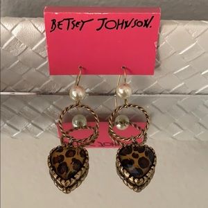 Betsey Johnson Leopard & Pearl Earrings